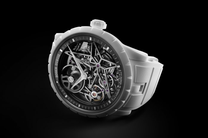 【Roger Dubuis】Roger Dubuis Excalibur Monobalancier 單擺輪鏤空腕錶﹒潔淨純白﹒以航天科技引入製錶