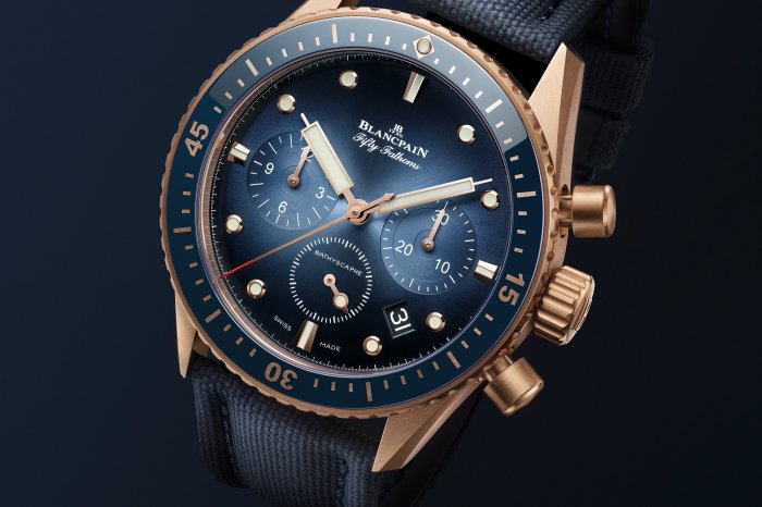 Blancpain 23級鈦金屬及紅金版五十噚系列深潛器飛返計時腕錶 . 大玩材質美學