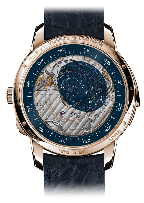 除了星空圖和恆星時外，腕錶背面還同時顯示銀河、黃道和赤道軌跡。