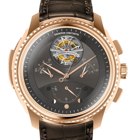 Tempo腕錶其中一面以鏤空面盤呈現陀飛輪，另外搭配逆跳月齡與月相指示。