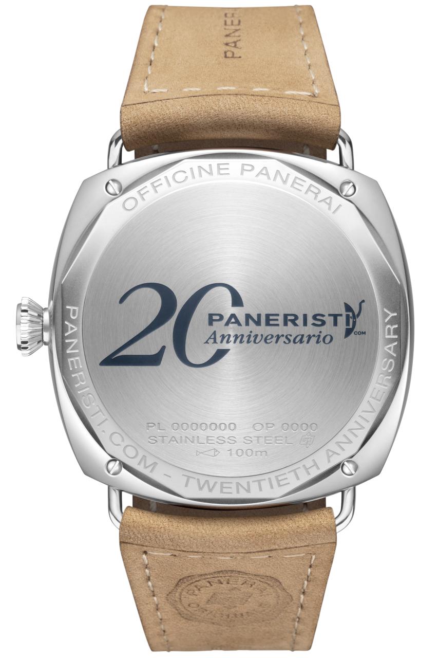 沛迷們熟悉的社群Paneristi.com今年20歲了，而沛納海照慣例的和Paneristi.com共同發表限量1020只的Radiomir Venti（PAM2020）紀念錶款。使用Radiomir作為紀念錶款基底這還是第一次，並由沛納海技術和創意團隊Laboratorio di Idee與Paneristi共同創建的結晶。